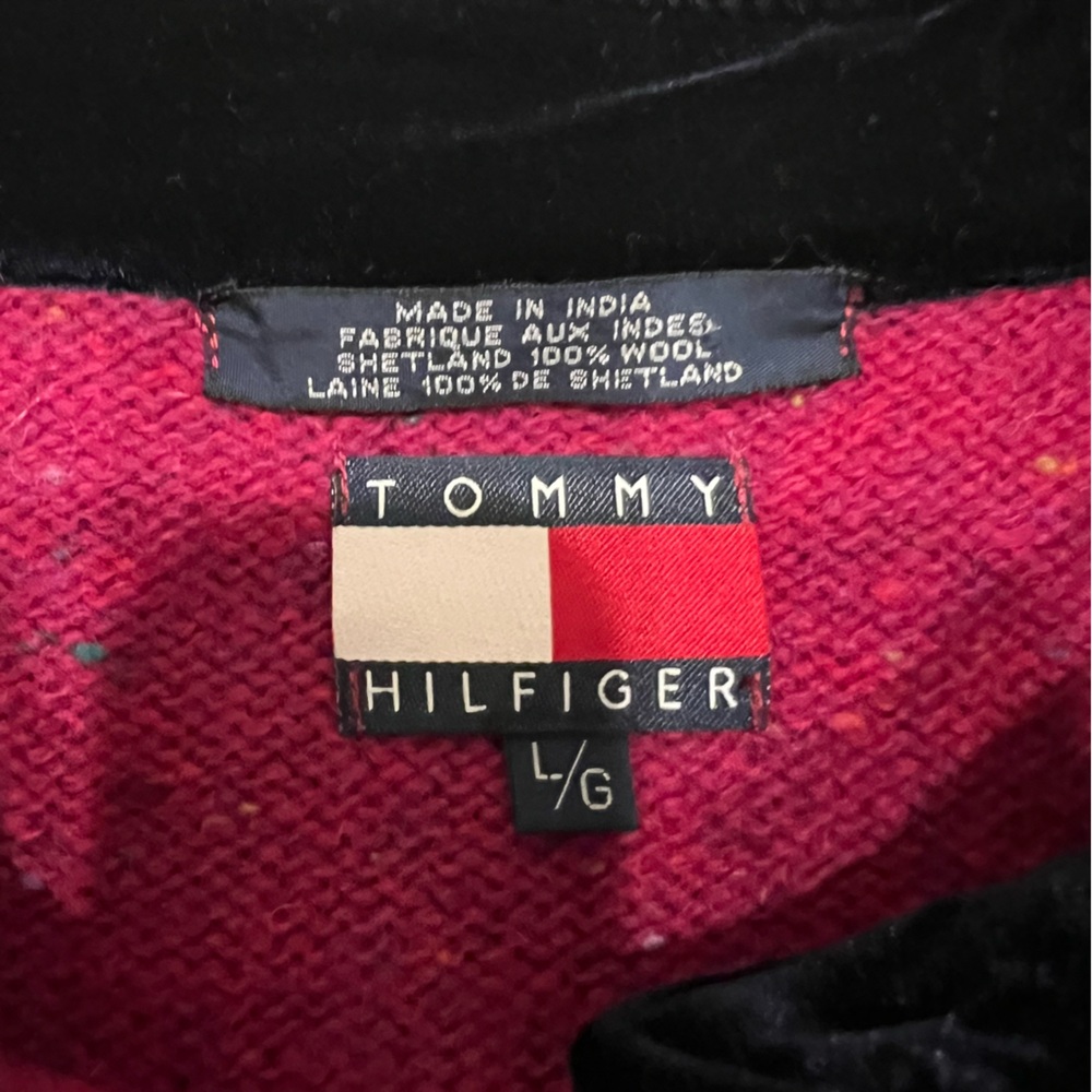 Tommy Hilfiger Velvet Wool Colorful Speckled Polo Sweater Classic Preppy - Picture 4 of 13